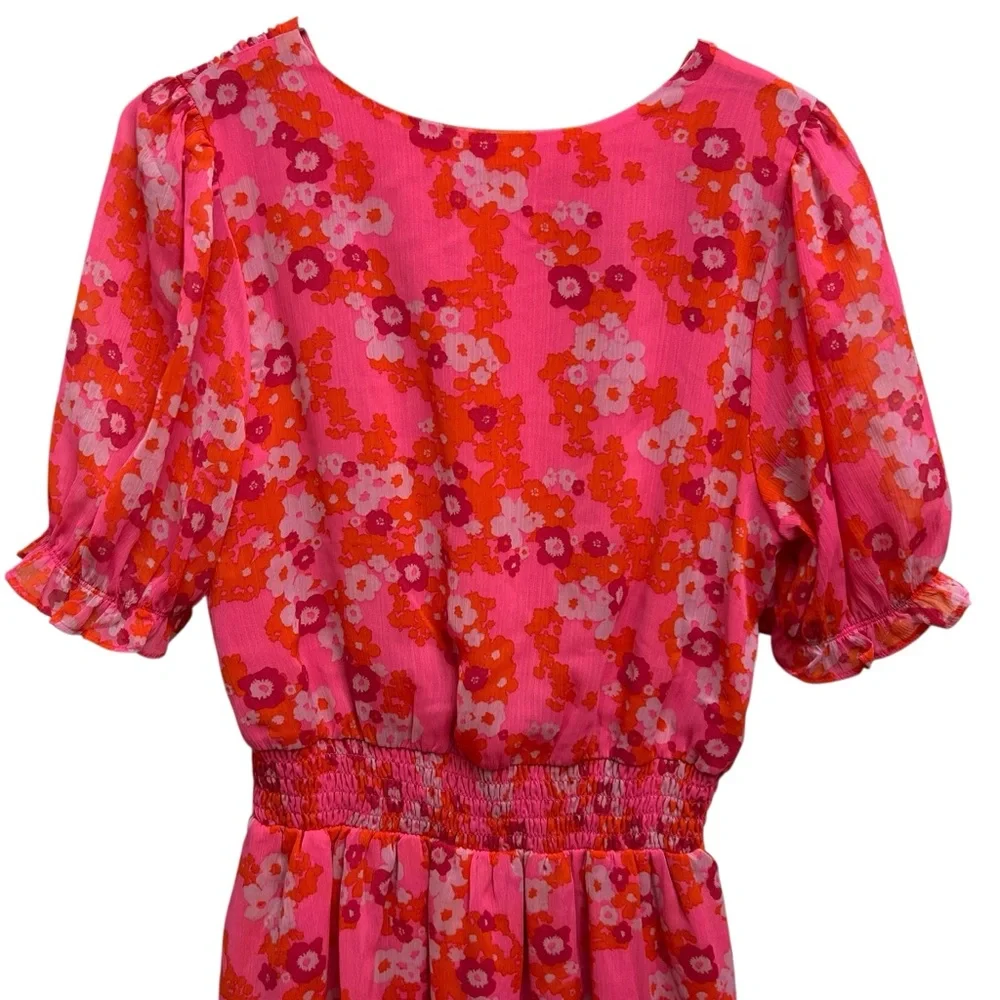 Sugarlips Hot Pink Floral Surplice Ruffle Dress - Picture 12 of 16